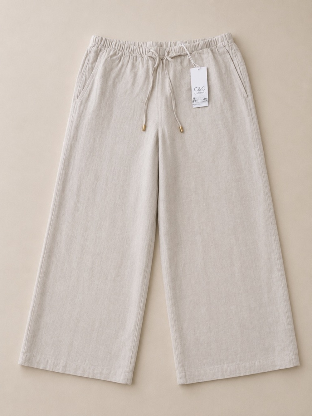 C&C California 100% Linen Wide Leg Pull On Pants NWT Oatmeal XL Coastal - Picture 2 of 6